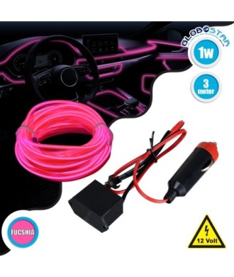 GloboStar® 82203 TUBE 360° Degree Διακοσμητική EL-Wire Neon Αυτοκινήτου Κορδόνι ΣΕΤ 3m 1W-3m 30lm-m 360° DC 12V με Βύσμα Αναπτήρα Αυτοκινήτου Αδιάβροχη IP68 Φούξια